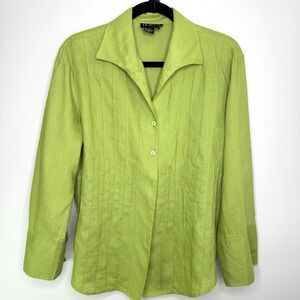 Vintage Tracy M Linen Blouse Size XL Lagenlook Style‎ Bell Sleeves Green